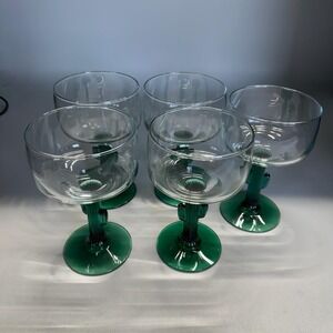 Set of 5 Vintage Libbey Juniper Green Cactus Stem 12oz Margarita Glasses
